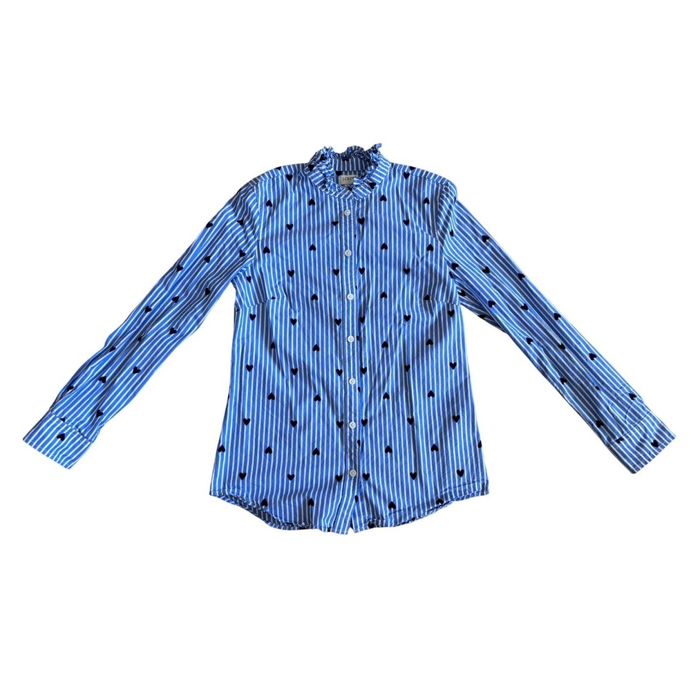 J. Crew Blue White Stripe Heart Print Button Up Shirt Top XXS Business casual - Picture 4 of 6
